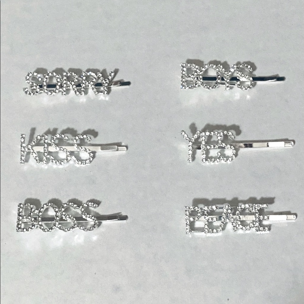 6 Oversized Rhinestone Bobby Pins Set BNWT